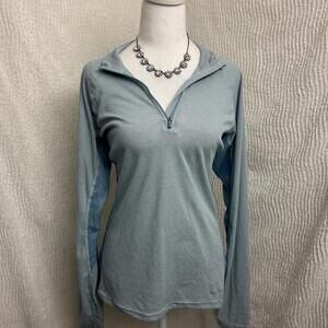 Patagonia Light Blue Stripe Base Layer Top Womens XL Long Sleeve